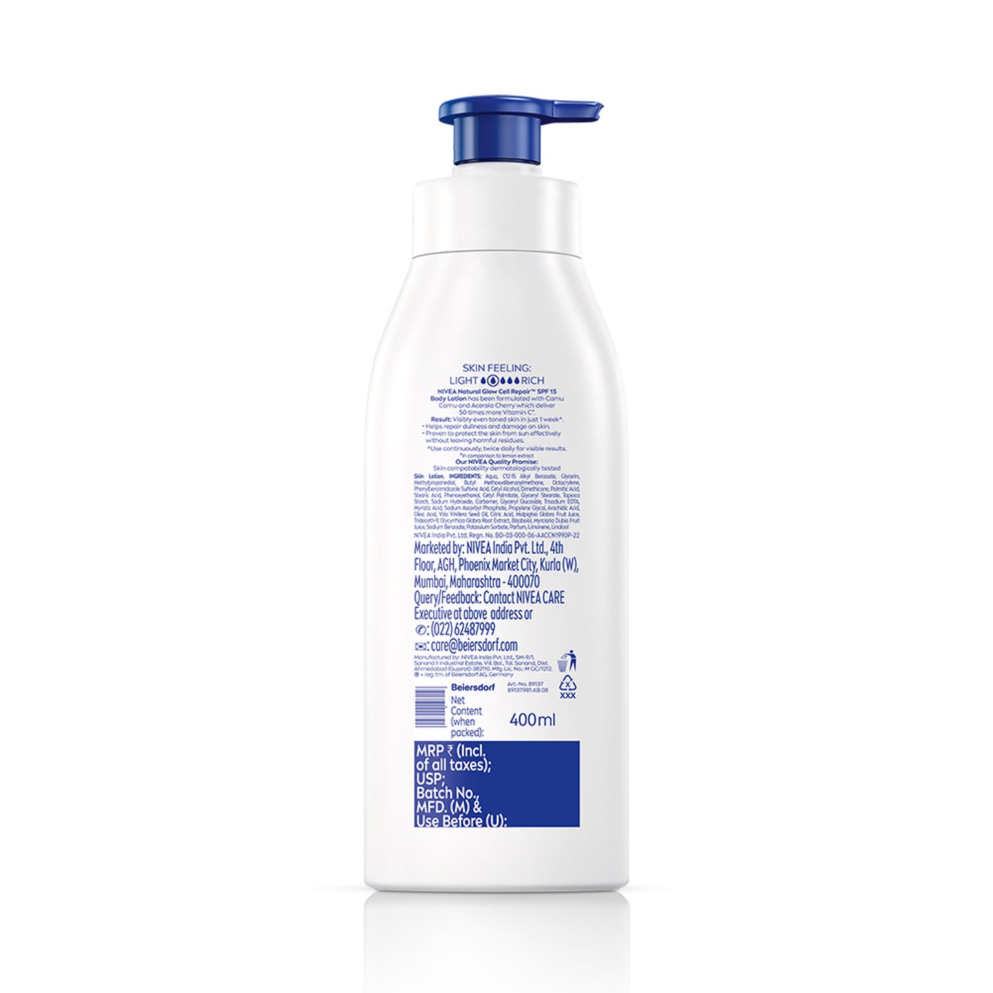 NIVEA Cell Repair 50X Vit C Sunscreen Natural Glow Body Lotion Reduces Tan, Brightens - Uva & Uvb