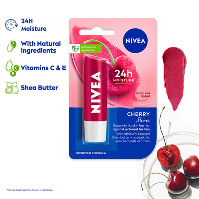 NIVEA Tinted Lip Balm With Natural Oils & 24H Melt-In Moisture Cherry Shine - Fruity Cherry Shine