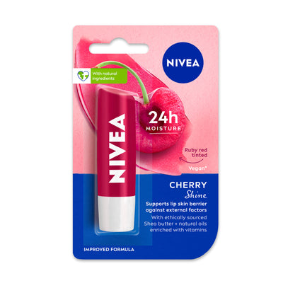 NIVEA Tinted Lip Balm With Natural Oils & 24H Melt-In Moisture Cherry Shine - Fruity Cherry Shine