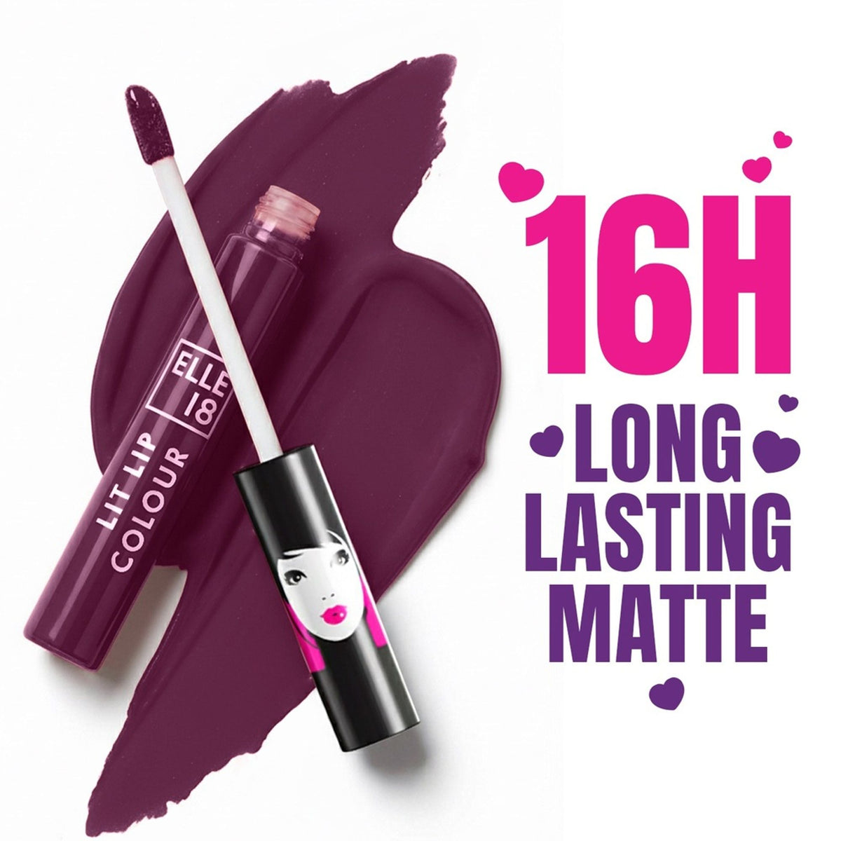 Elle 18 Liquid Lip Color in Sangria Blanca, a vibrant red shade, displayed in a sleek tube with applicator.