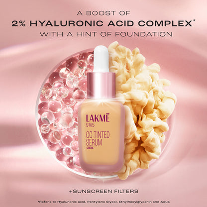 Lakme CC Tinted Serum - Skin Tint with 2% Hyaluronic Acid Complex - Latte