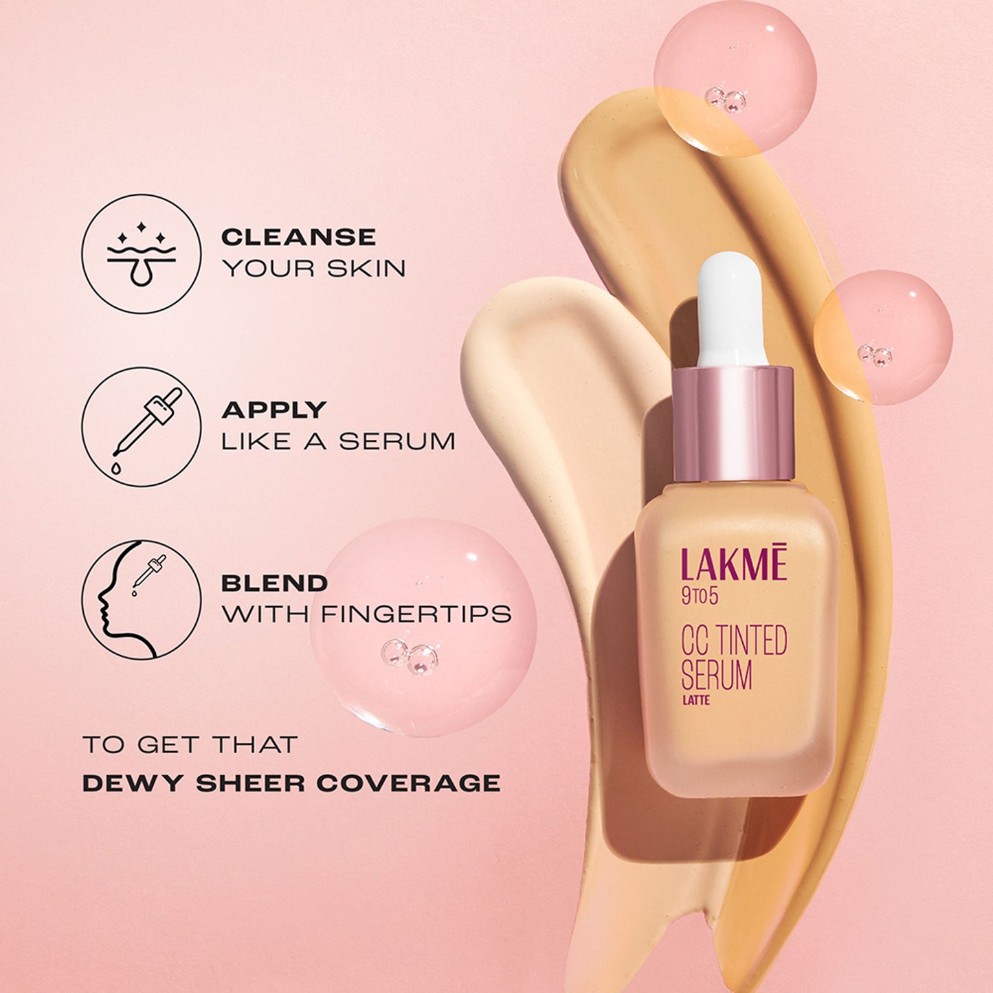 Lakme CC Tinted Serum - Skin Tint with 2% Hyaluronic Acid Complex - Latte