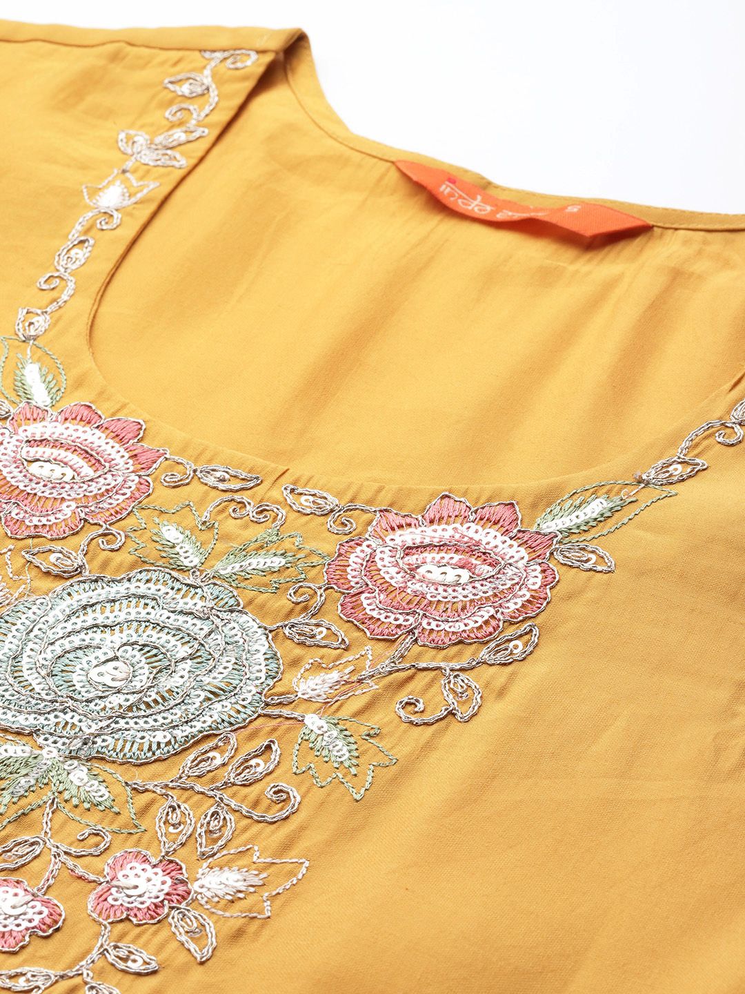 Indyancart IE Floral Embroidered Sequinned Kurta With Trousers & Dupatta