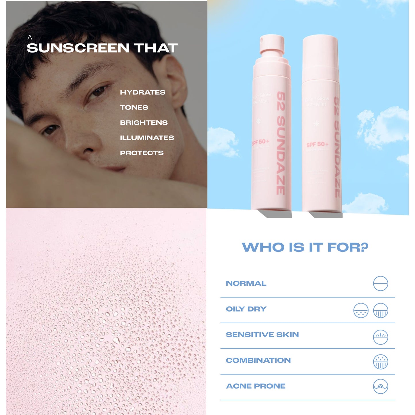 52 Sundaze SPF 50+ Rose Water Sun Mist