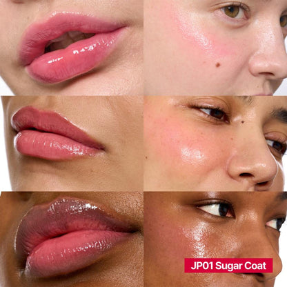 fwee Lip&Cheek Glowy Jelly Pot in Sugar Coat, a multi-use dewy lip and cheek tint balm with a glossy, translucent finish.