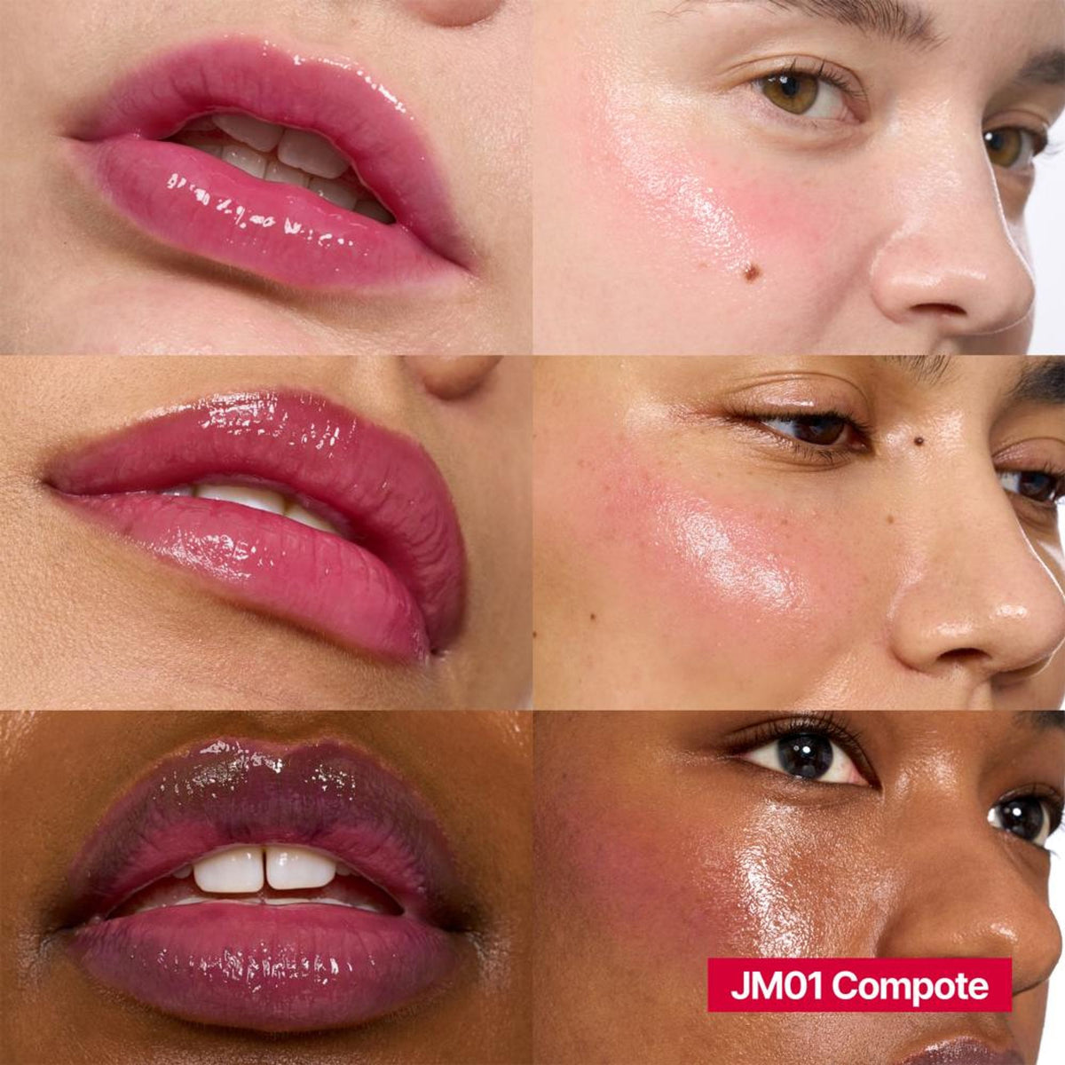 fwee Lip&Cheek Glowy Jelly Pot with dewy, multi-use tint balm in compote shade, showcasing its glossy, vibrant finish.