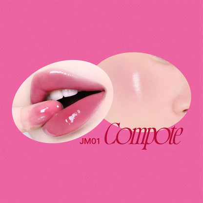 fwee Lip & Cheek Glowy Jelly Pot with dewy, multi-use tint balm in a compact compote style, featuring vibrant, glossy finish.
