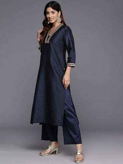 Indyancart VA Women'sSequinned Kurta with Trousers & Dupatta