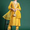 Indyancart IE Floral Embroidered Thread Work Liva Kurta With Trousers & Dupatta