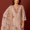 Dhiyona IE Women Floral Embroidered Linen Kurta with Trousers & Dupatta