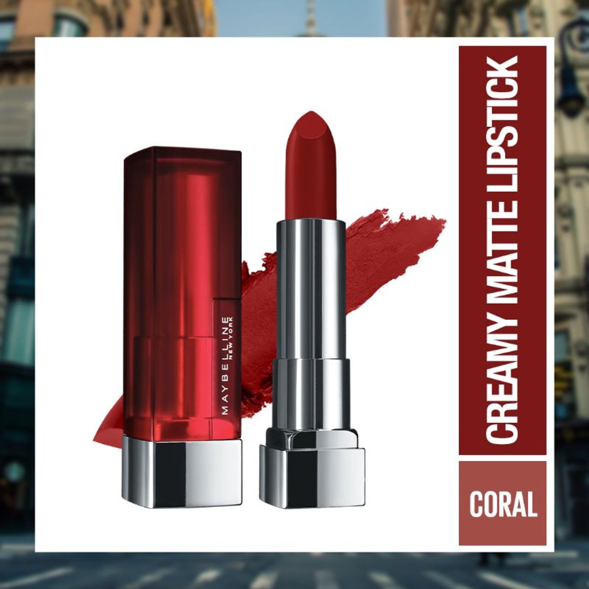 Maybelline Color Sensational Creamy Matte Lipstick, 12H Formula - 640 Red Liberation - Moody Crimson