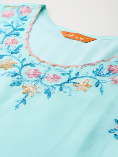 Indyancart IE Floral Embroidered Thread Work Kurta with Trousers & With Dupatta