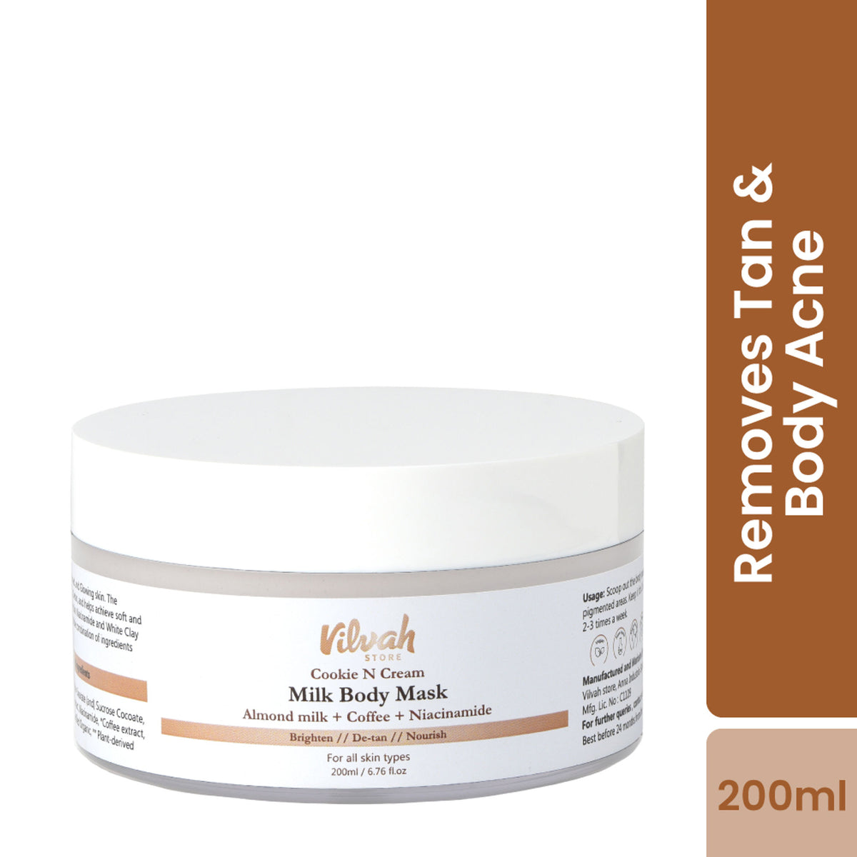 Vilvah Cookie N Cream Milk Body Mask With Coffee & Kaolin Clay To Remove Body Acne & Tan