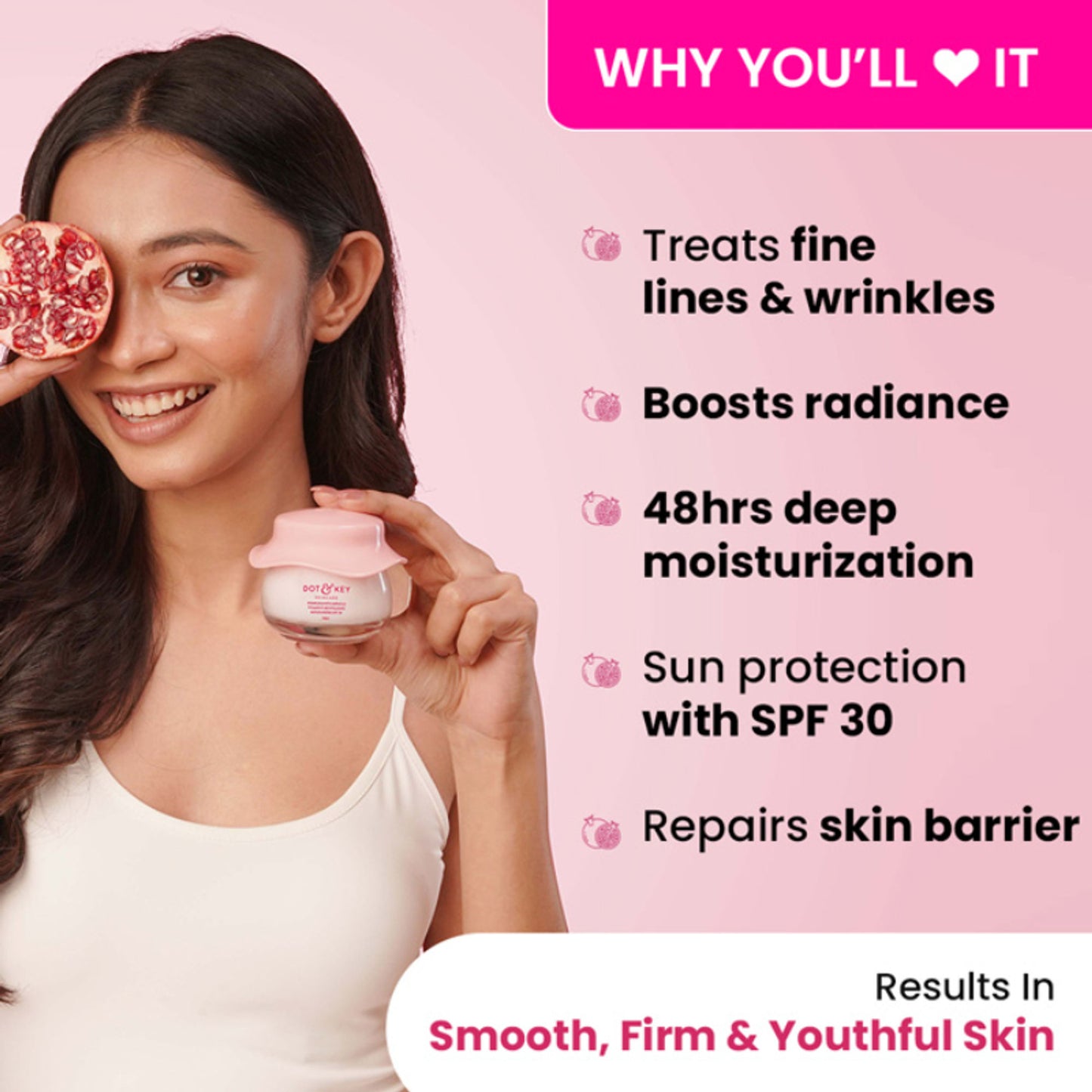 Dot & Key Pomegranate + Peptide Youth Restore Moisturizer SPF 30, With Ceramide