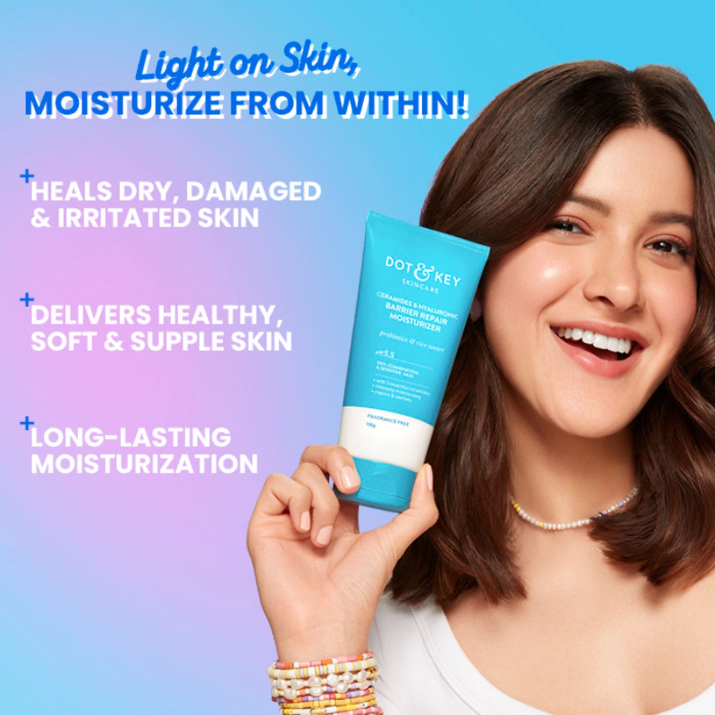 Dot & Key Hyaluronic + Ceramide Barrier Repair Hydrating Face Moisturizer Cream, Normal To Dry Skin