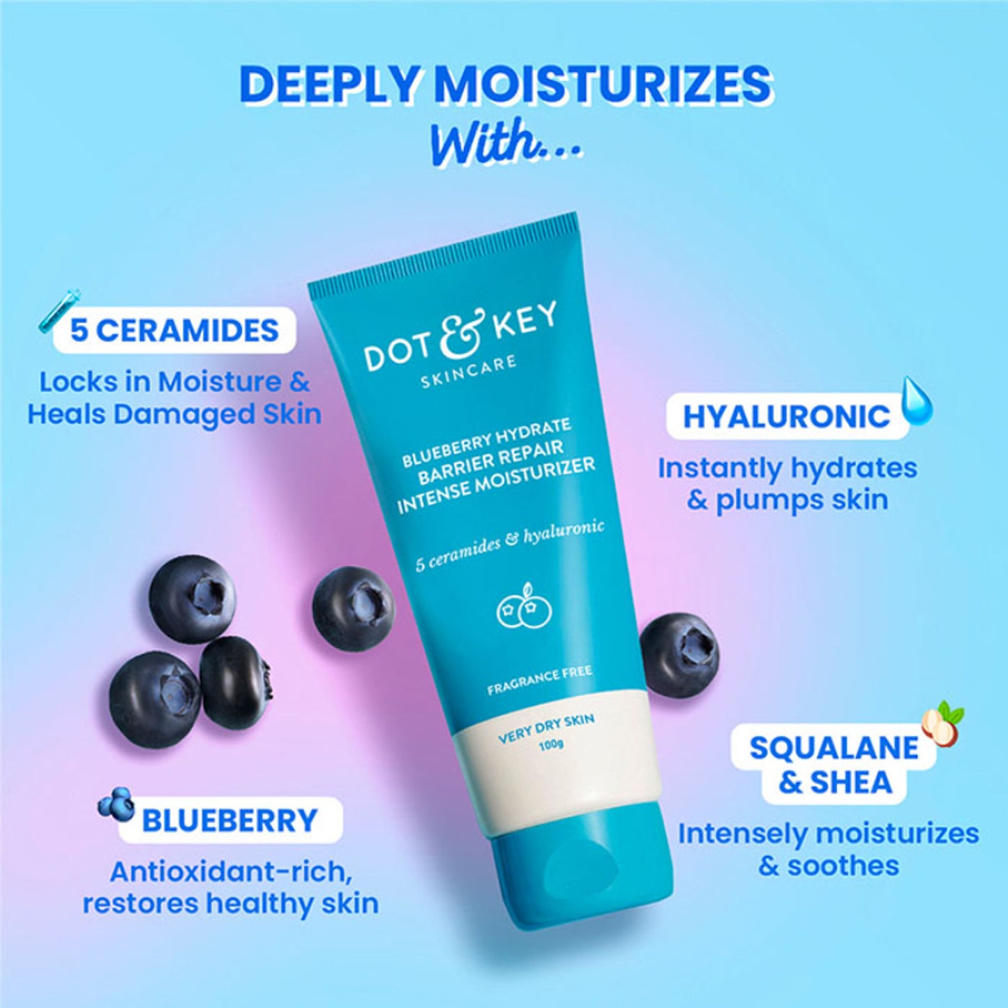 Dot & Key Blueberry Hydrate Barrier Repair Intense Moisturizer, With 5 Ceramides, For Very Dry Skin