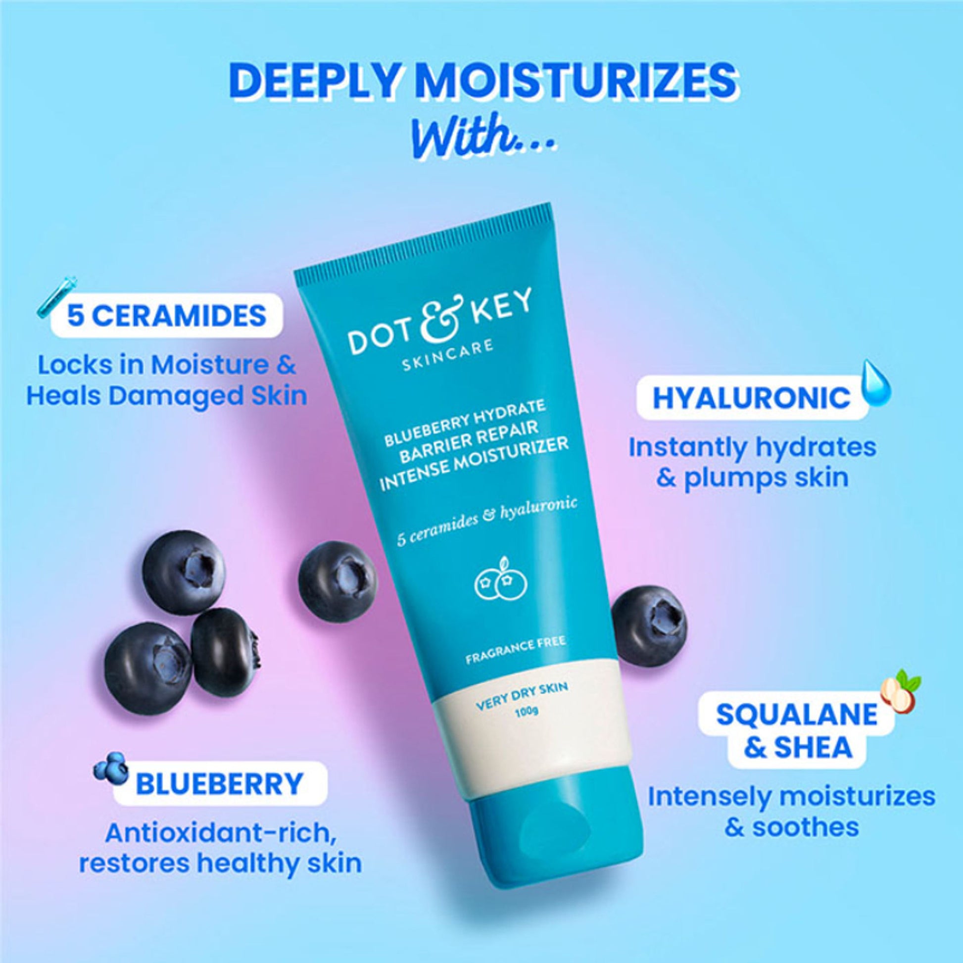 Dot & Key Blueberry Hydrate Barrier Repair Intense Moisturizer, With 5 Ceramides, For Very Dry Skin
