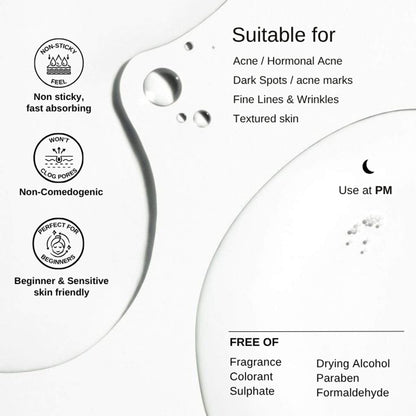 The Formularx Gentle Retinol Night Serum For Acne, Dark Spots, Enlarged Pores & Anti-Aging Care