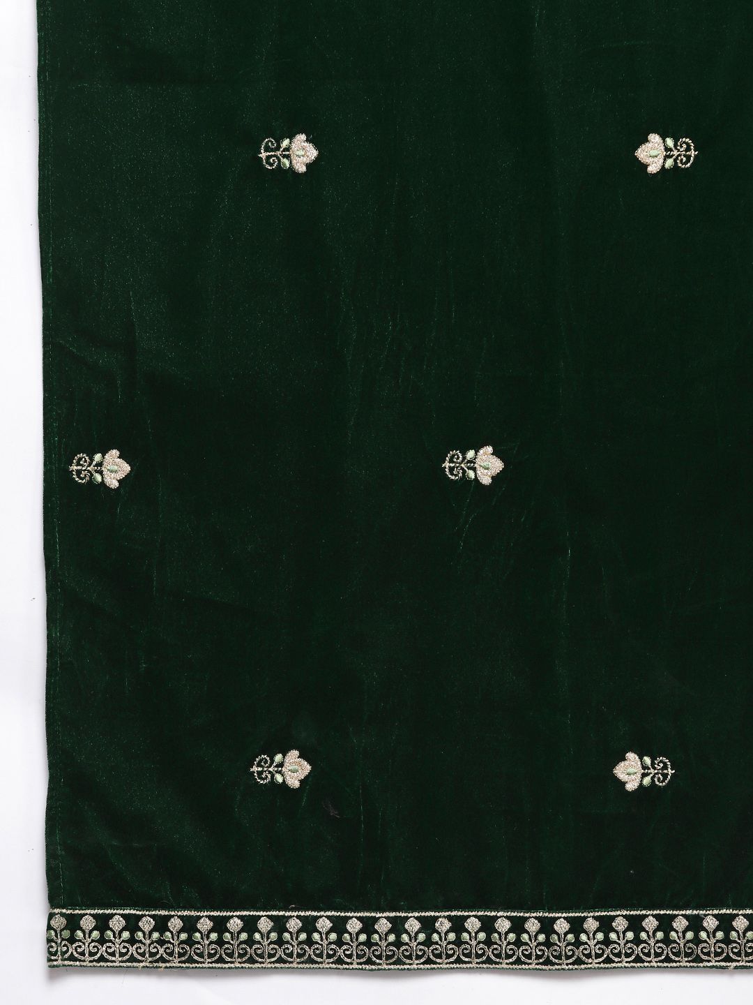 Indyancart VA Women'sWinter floral Zari Embroidered Velvet Kurta Set with Dupatta.