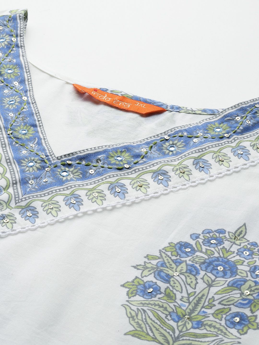 Indyancart IE Plus Size Floral Printed Sequinned Pure Cotton Kurta with Trousers & With Dupatta