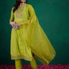 Dhiyona SN Women's Lime Green Floral Embroidered Straight Kurta With Trouser & Dupatta