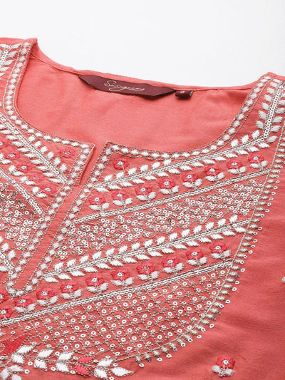 Indyancart SN Women's Floral Embroidered Sequinned Kurta with Trousers & Dupatta
