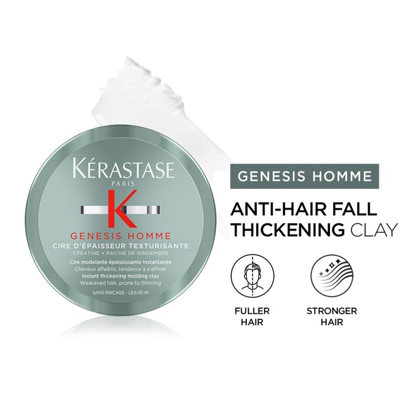 Kerastase Genesis Homme Anti-Hair Fall Thickening Clay, For Weakened Hair, Prone To Thinning
