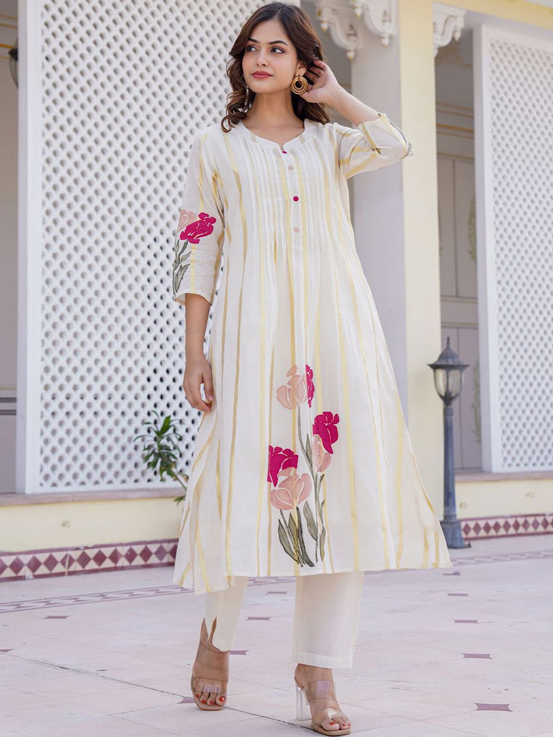 Dhiyona IE Printed Pure Cotton A-Line Tunic & Trousers Co-Ord Set
