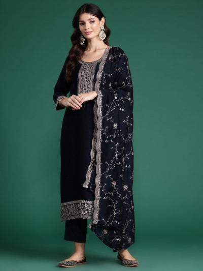 Indyancart IE Ethnic Motifs Embroidered Regular Sequinned Kurta with Trousers & Dupatta