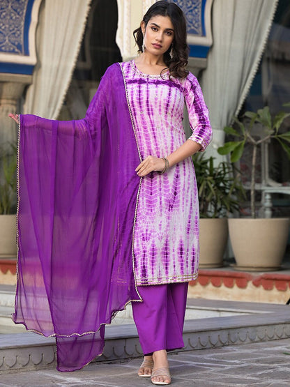 Indyancart VA Women's Dyed Regular Gotta Patti Pure Cotton Kurta with Palazzos & With Dupatta