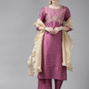 Dhiyona IE Women Pink & Golden Ethnic Motifs Yoke Design Kurta with Palazzos & With Dupatta