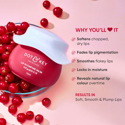 Dot & Key Vitamin C + E Lip Plumping Mask For Soothes Dryness, Pigmentation & Glowing Lips - Lingonberry