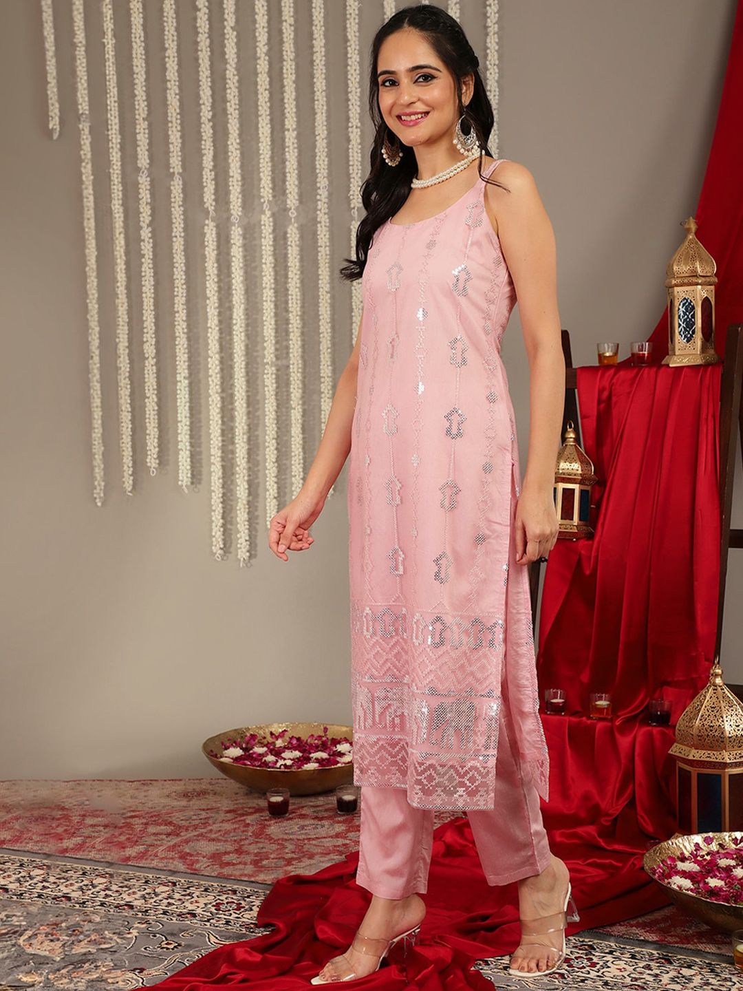 Indyancart VA Women'sEthnic Motifs Embellished Regular Kurta with Trousers & With Dupatta