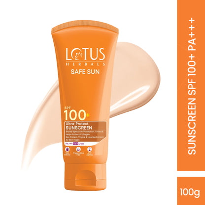 Lotus Herbals SafeSun Ultra-Protect Sunscreen PF 100+ PA+++, Tinted, Anti-Ageing, For All Skin Types
