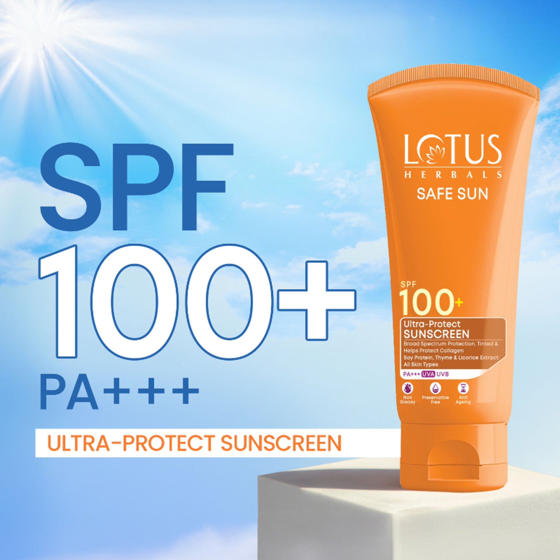 Lotus Herbals SafeSun Ultra-Protect Sunscreen PF 100+ PA+++, Tinted, Anti-Ageing, For All Skin Types