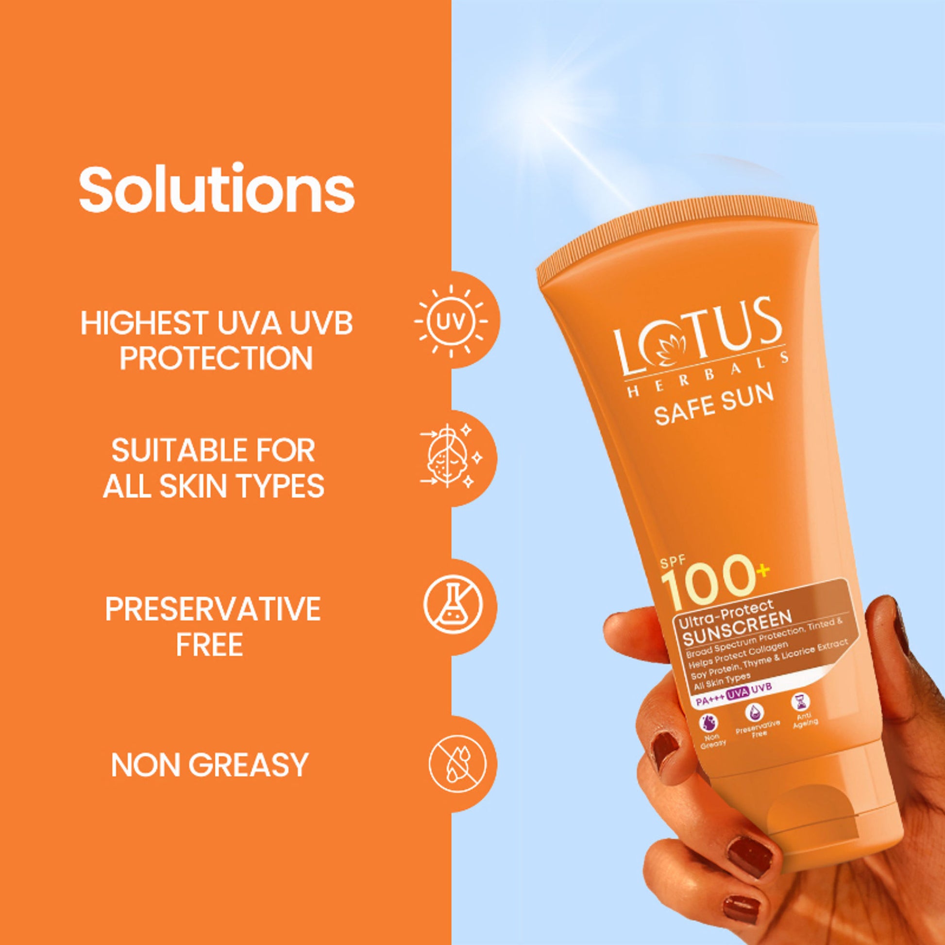 Lotus Herbals SafeSun Ultra-Protect Sunscreen PF 100+ PA+++, Tinted, Anti-Ageing, For All Skin Types