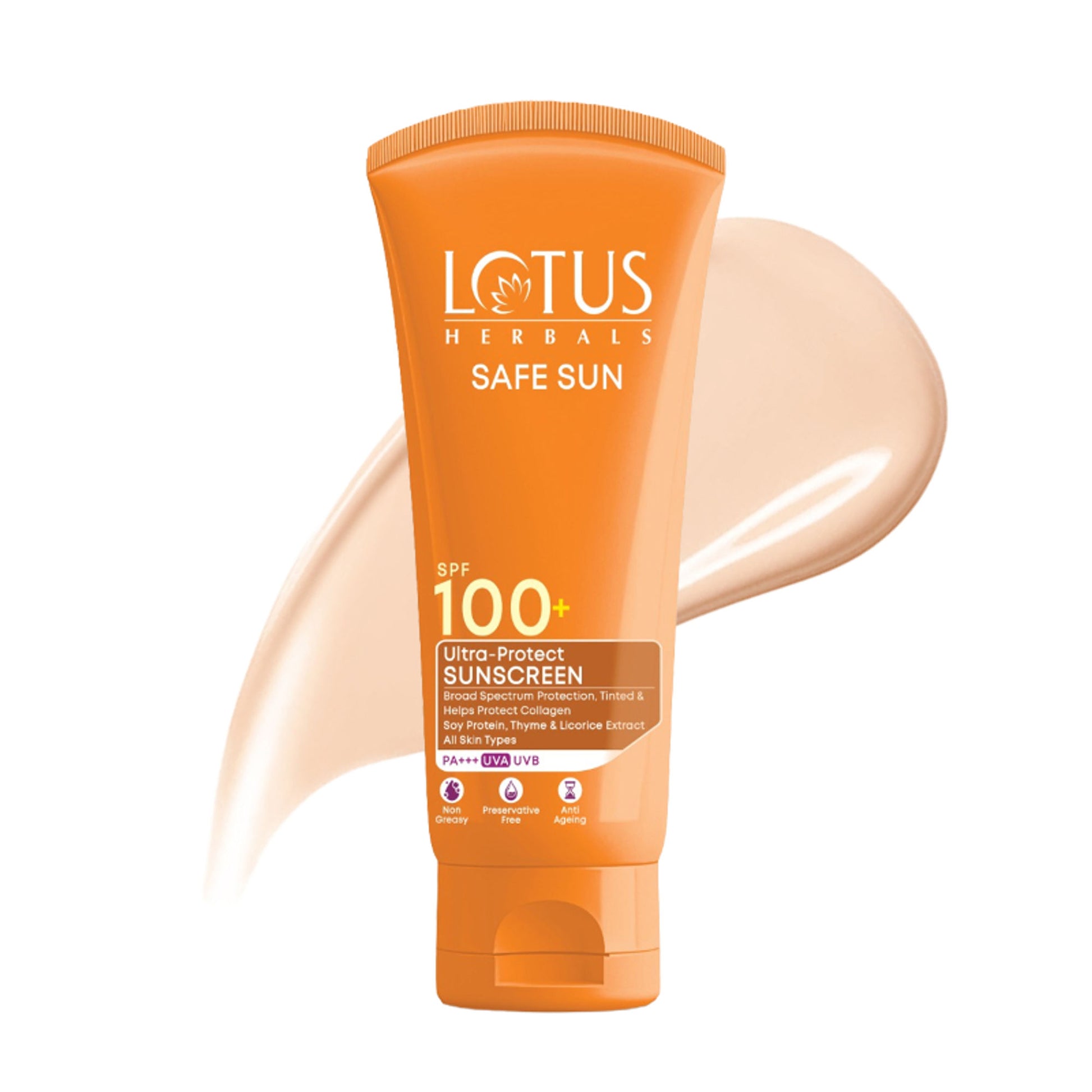 Lotus Herbals SafeSun Ultra-Protect Sunscreen PF 100+ PA+++, Tinted, Anti-Ageing, For All Skin Types