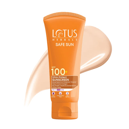 Lotus Herbals SafeSun Ultra-Protect Sunscreen PF 100+ PA+++, Tinted, Anti-Ageing, For All Skin Types