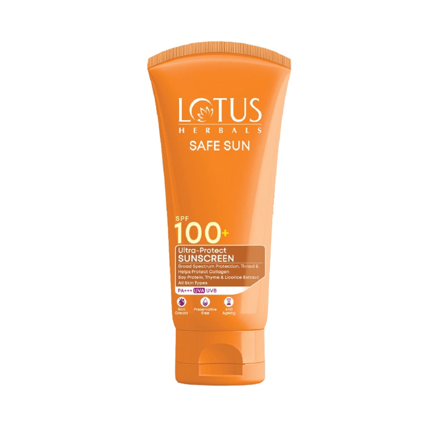 Lotus Herbals SafeSun Ultra-Protect Sunscreen PF 100+ PA+++, Tinted, Anti-Ageing, For All Skin Types