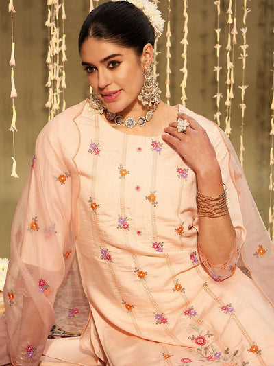 Indyancart IE Floral Embroidered Regular Thread Work Kurta With Trousers & Dupatta
