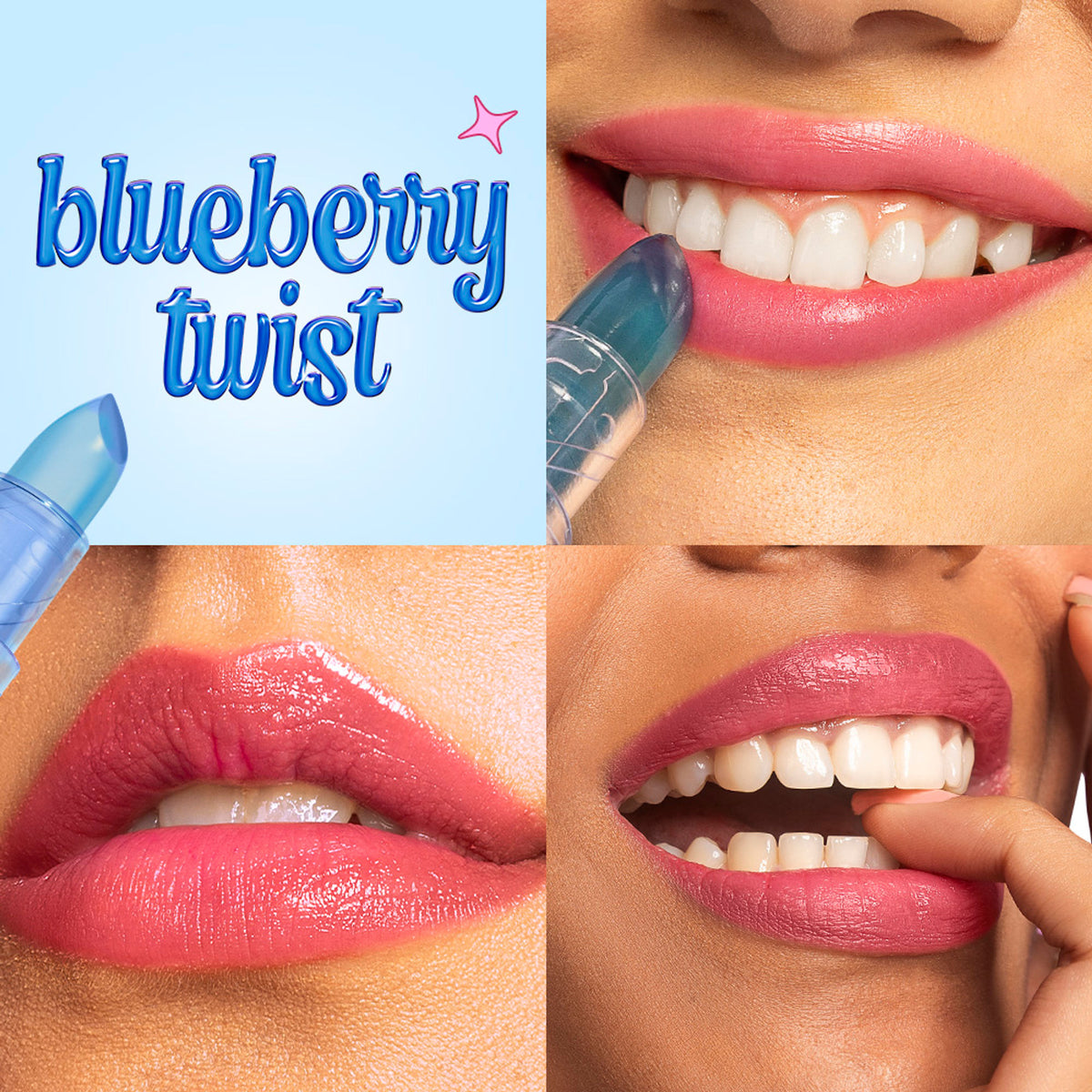 Nykaa Cosmetics Lolli Lips pH Colour Changing Lip Tint in Blueberry Twist, showing vibrant blue and purple shades on lips.