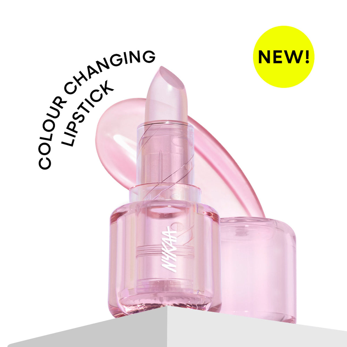 Nykaa Cosmetics Lolli Lips pH Colour Changing Lip Tint in Pink Pop Rocks, showing vibrant pink lipstick on lips with a glossy finish.