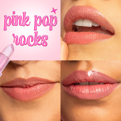 Nykaa Cosmetics Lolli Lips pH colour-changing lip tint in Pink Pop Rocks, showing a vibrant pink lipstick with a glossy finish.