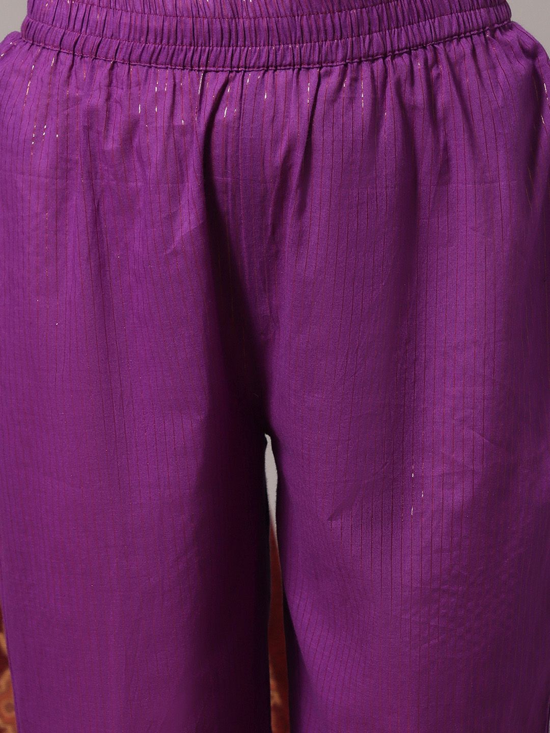 Indyancart VA Women's Purple Ethnic Motifs Yoke Design Pure Cotton Kurta with Trousers & Dupatta