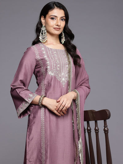 Indyancart VA Women'sFloral Embroidered Sequinned Kurta With Palazzos & Dupatta