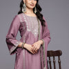 Dhiyona VA Women'sFloral Embroidered Sequinned Kurta With Palazzos & Dupatta