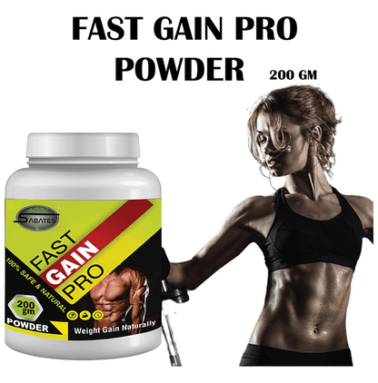 Sabates Fast Gain Pro Powder health drink in a glass, showing the powdered supplement ready to be mixed for nutritional gain.