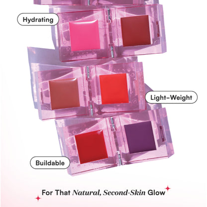 Gush Beauty 2-in-1 Lip and Cheek Tint in Candy Cane shade, featuring a compact container with vibrant red tint for lips and cheeks.