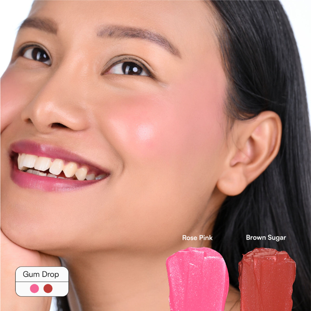 Gush Beauty 2-in-1 Lip and Cheek Tint in Gum Drops shade, featuring a sleek tube with the product visible inside.