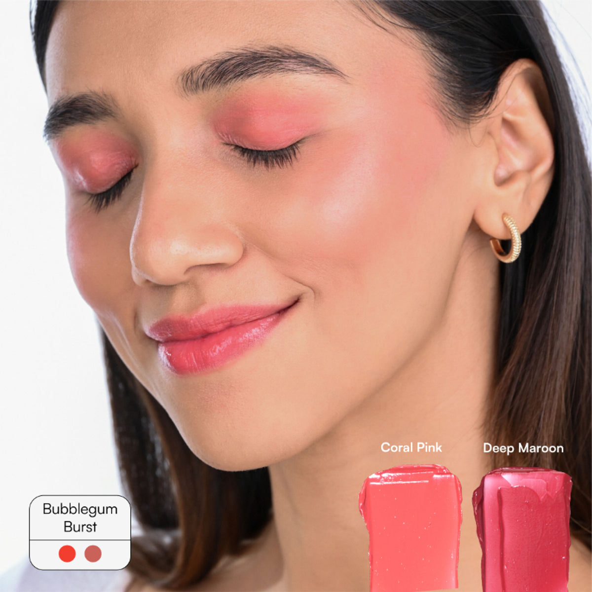 Gush Beauty 2-in-1 Lip and Cheek Tint in Bubblegum Burst, showing the vibrant pink blush and lip color in a compact container.